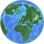 Small globe showing earthquake